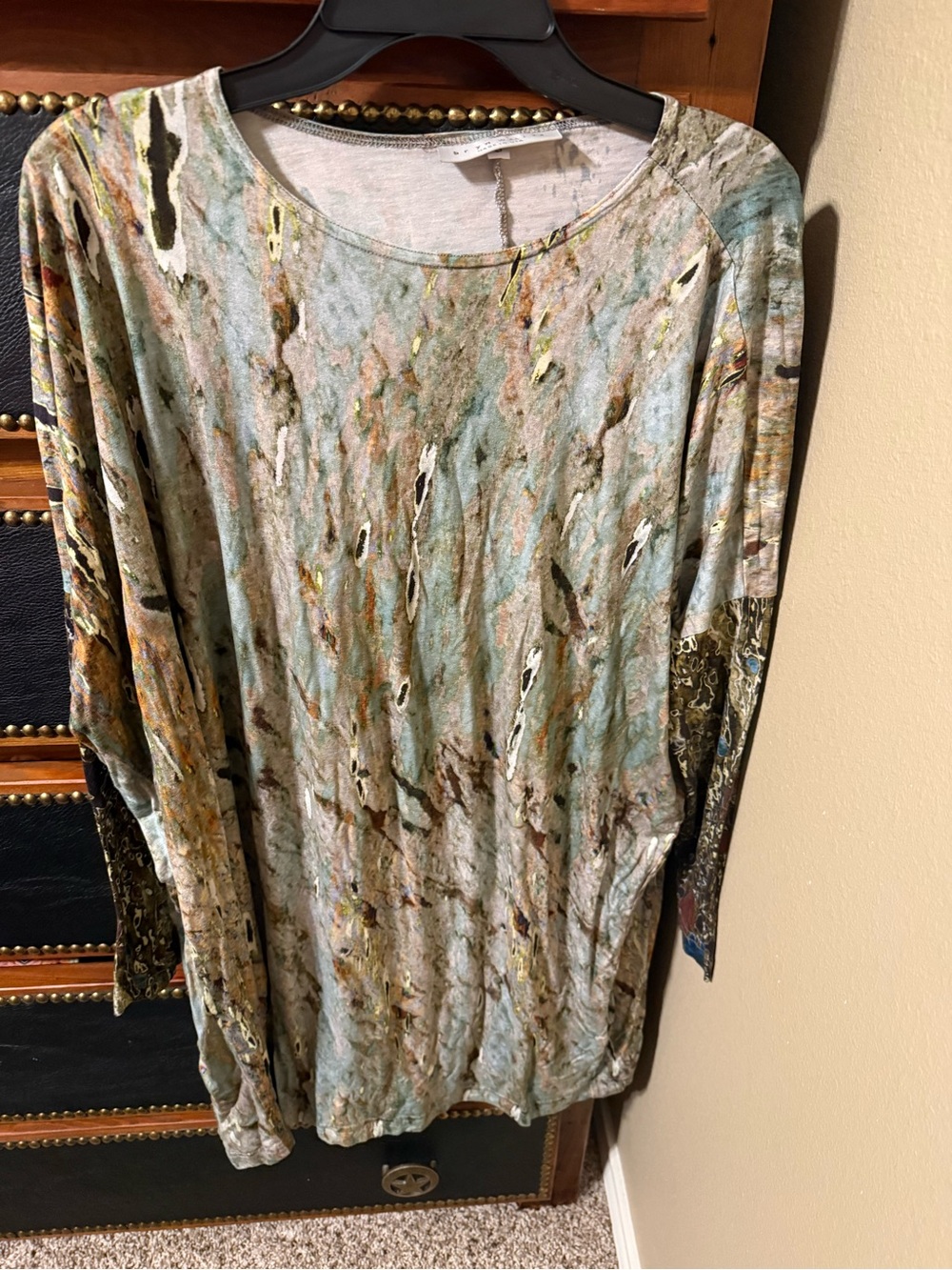 Light turquoise, brown Multi-Color Women's Long Sleeve Top